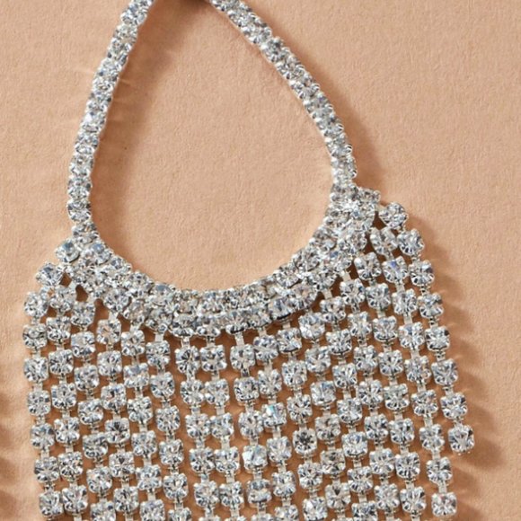 Silver Rhinestone Tassel Decor Drop Earrings, SIlver Tassel bling Earrings - Picture 3 of 4